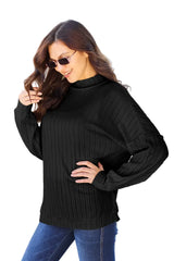 Trendsi Basic Bae Full Size Ribbed Exposed Seam Mock Neck Knit Top - Shirts
