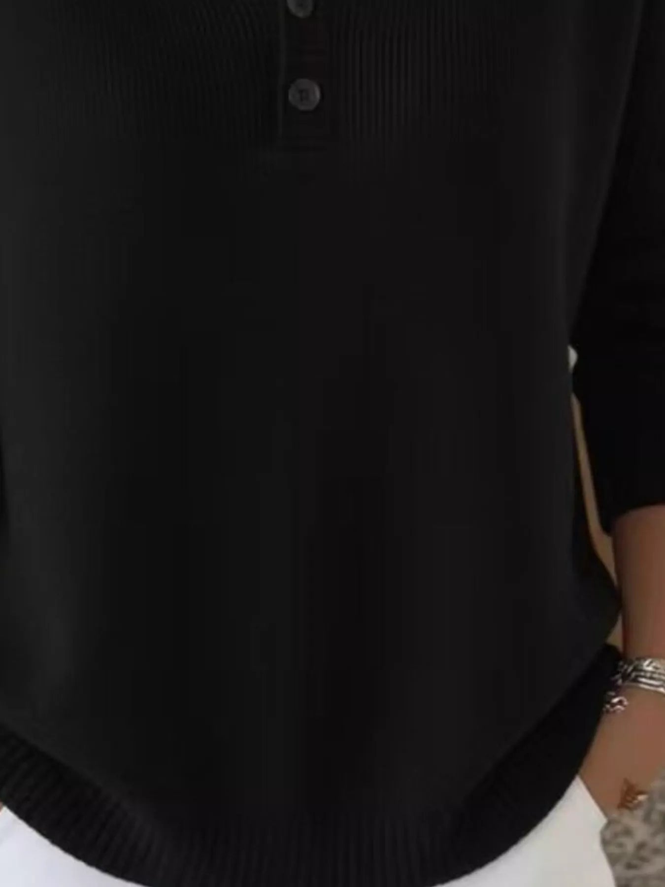 Trendsi Full Size Button Detail Ribbed Knit Sweater Plus Size -