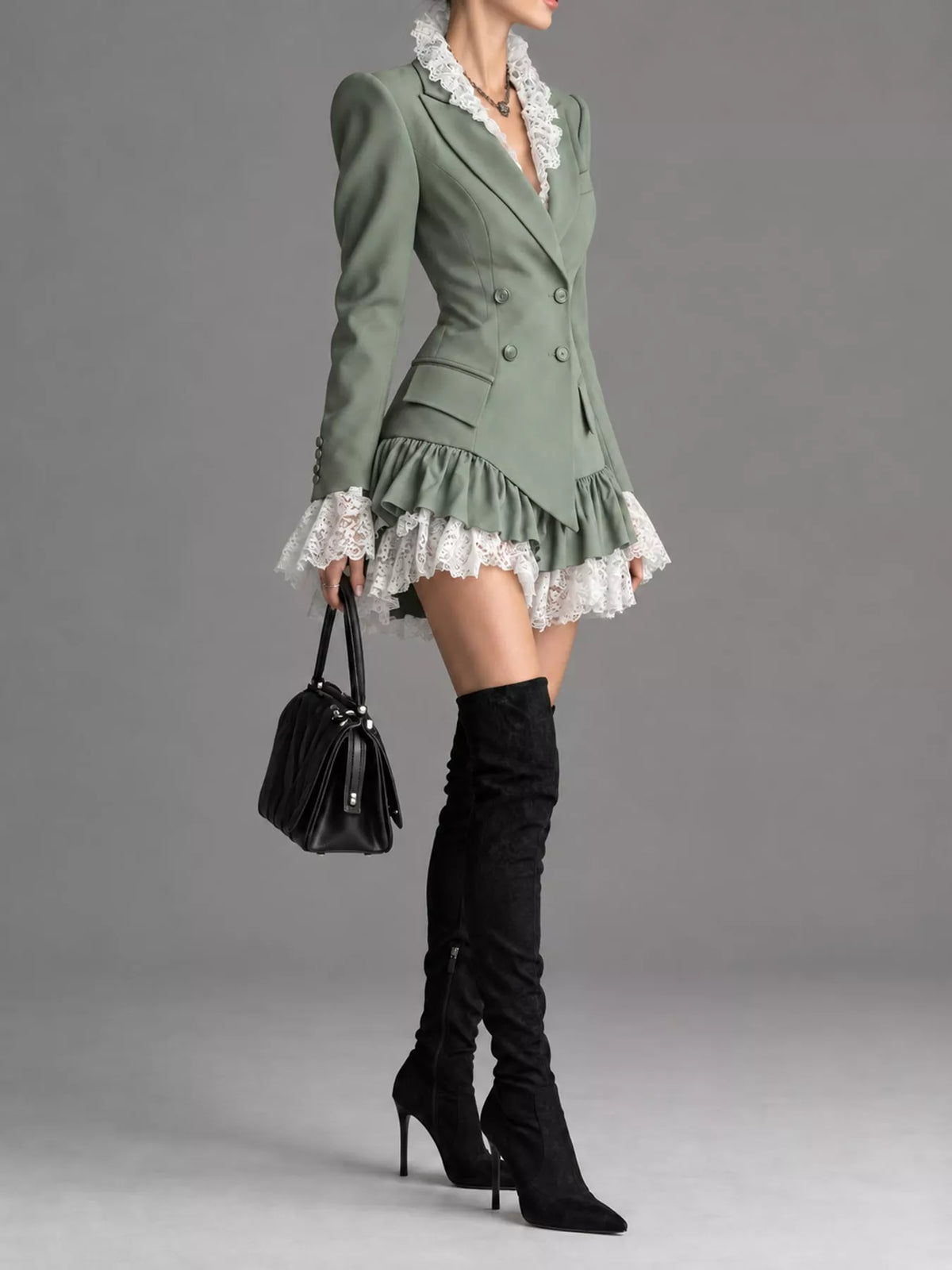 Collared long sleeve mini dress, side view