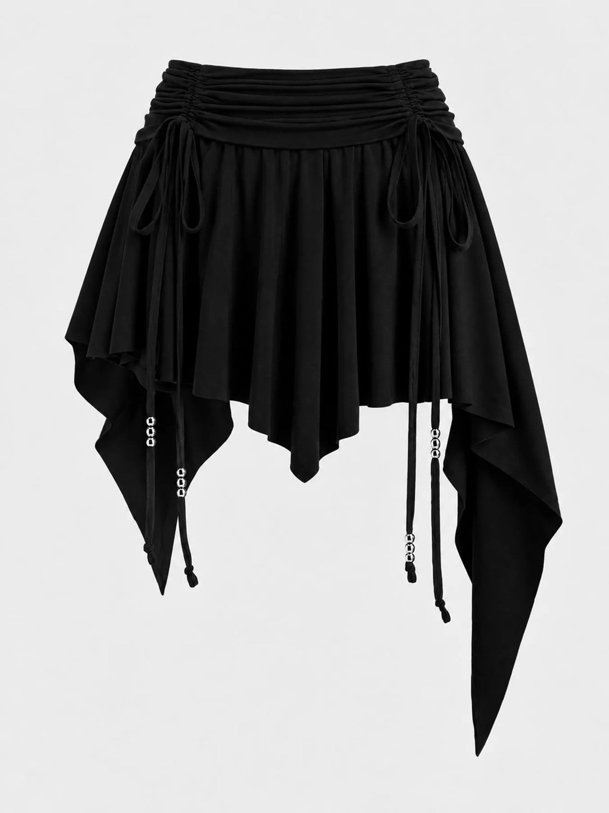 Ruched Asymmetrical Drawstring Mini Skirt in black