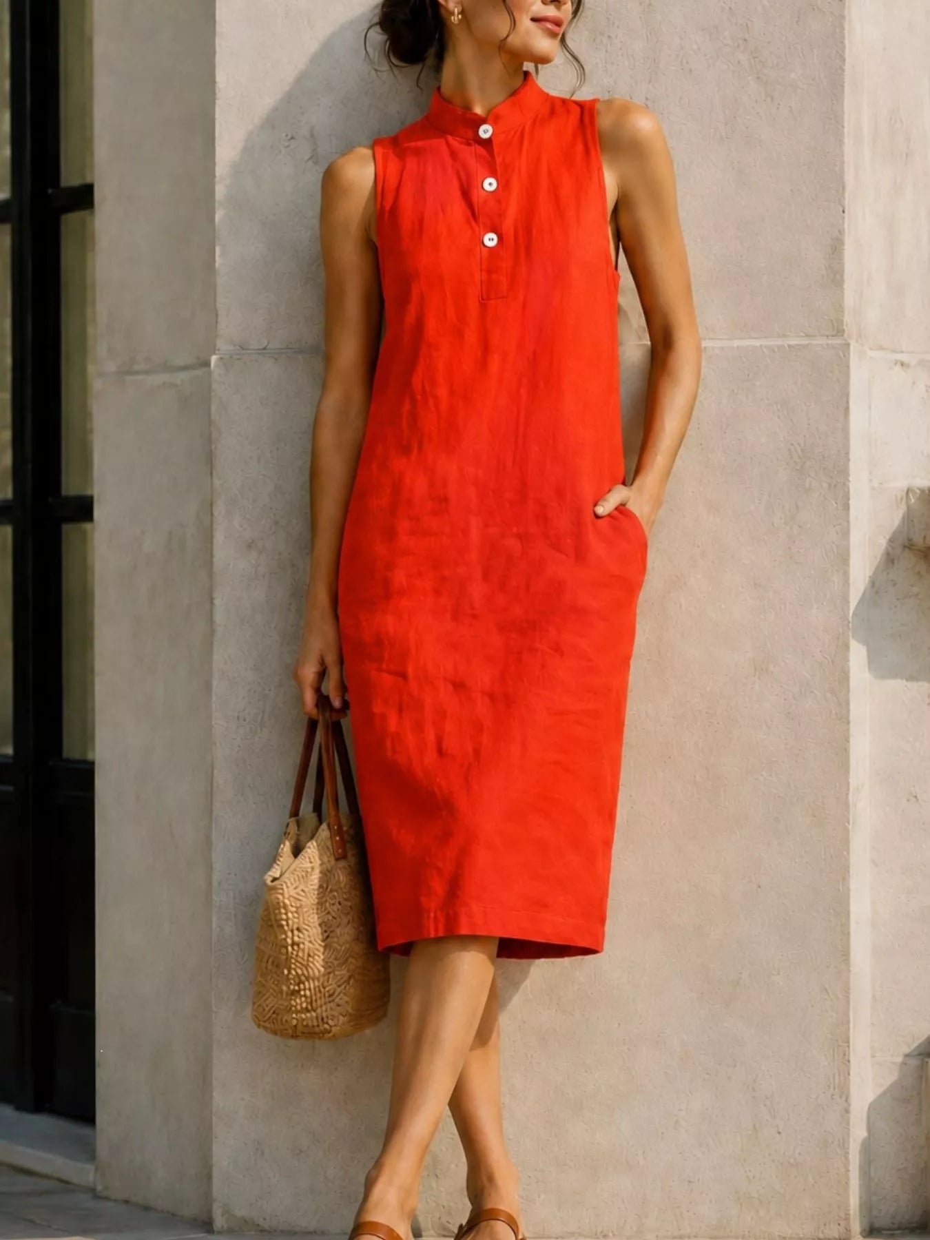 Trendsi Button Detail Sleeveless Midi Dress -