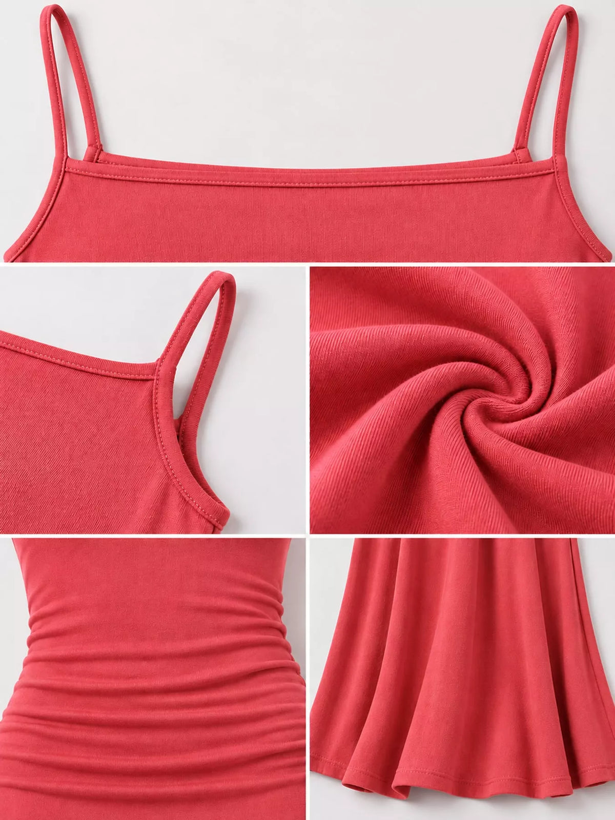 Square neck spaghetti-strap maxi dress, construction and design details