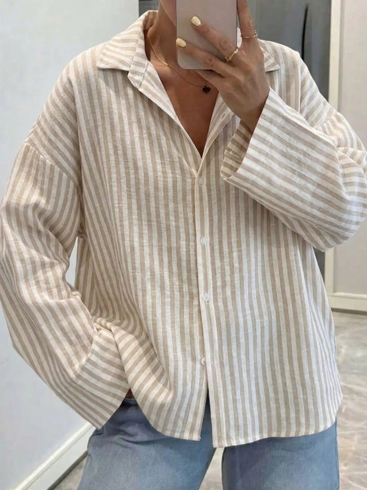 Striped Button-Down Long Sleeve Shirt, front view