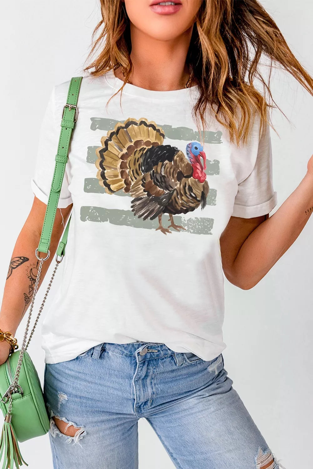 White turkey graphic short sleeve T-shirt, front view