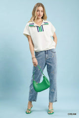 Trendsi Umgee Striped Collared Neck Half-Zip Top -