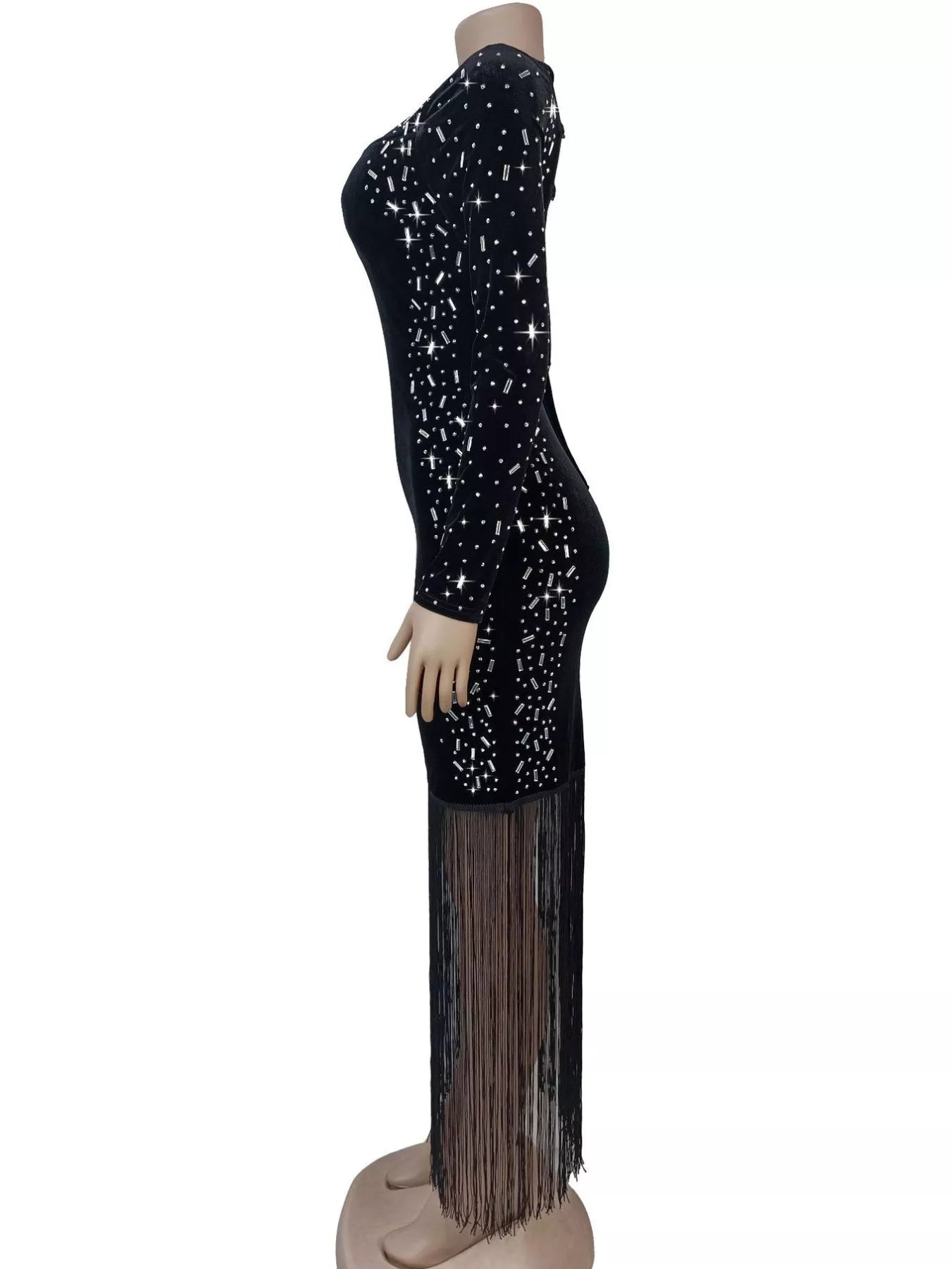Trendsi Asymmetrical Rhinestone Fringe Dress -