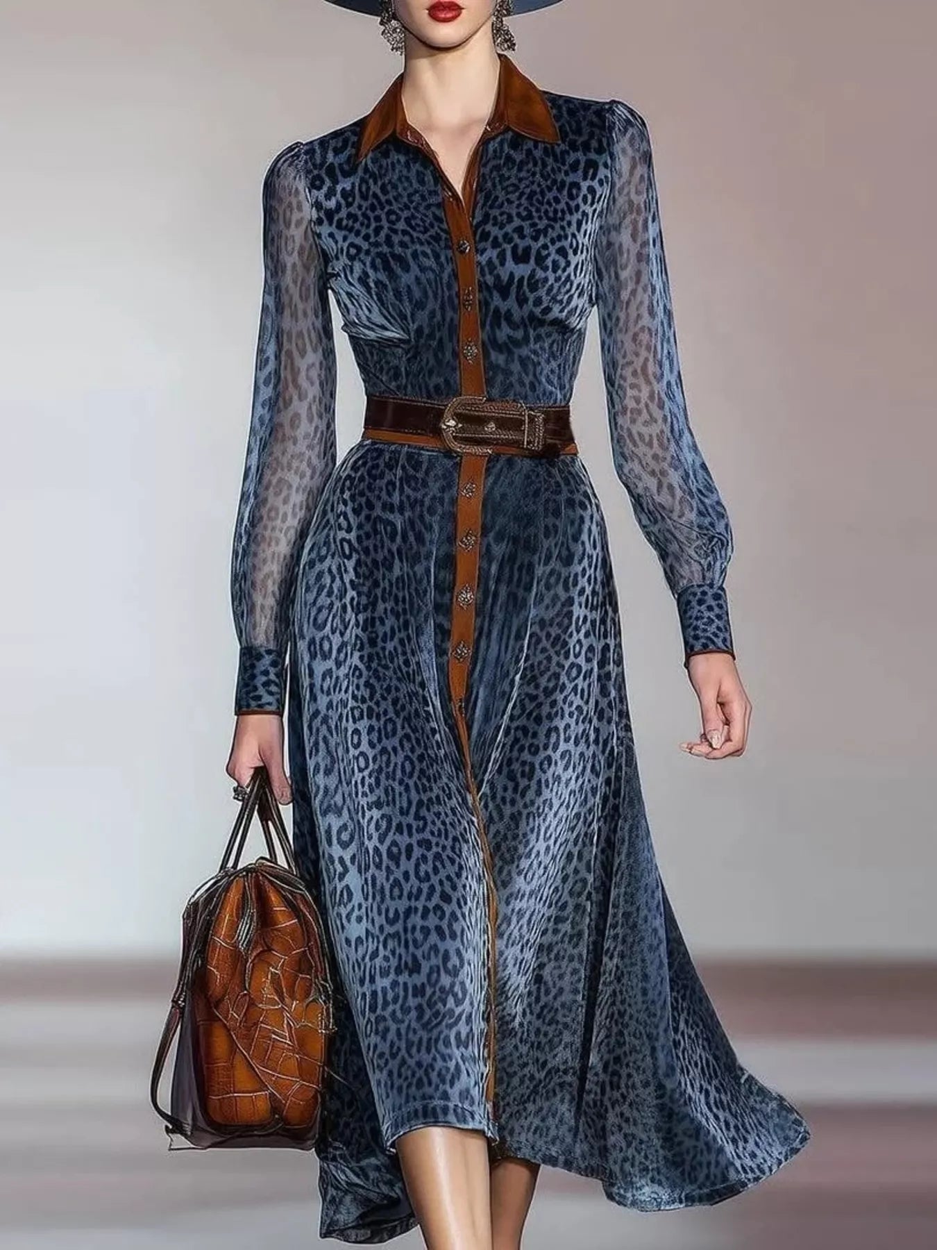Trendsi Leopard Print Shirt Dress with Contrast Trim -