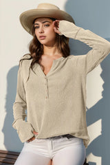 Trendsi Double Take Full Size Notched Thumbhole Long Sleeve T-Shirt - Shirts