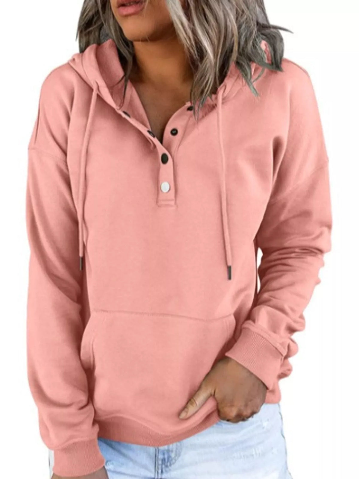 Kangaroo Pocket Hoodie in pink, front view
