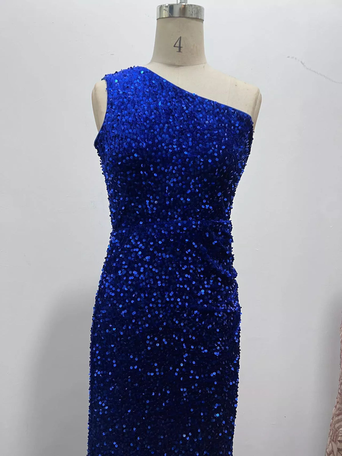 Sequin maxi dress, blue mannequin front