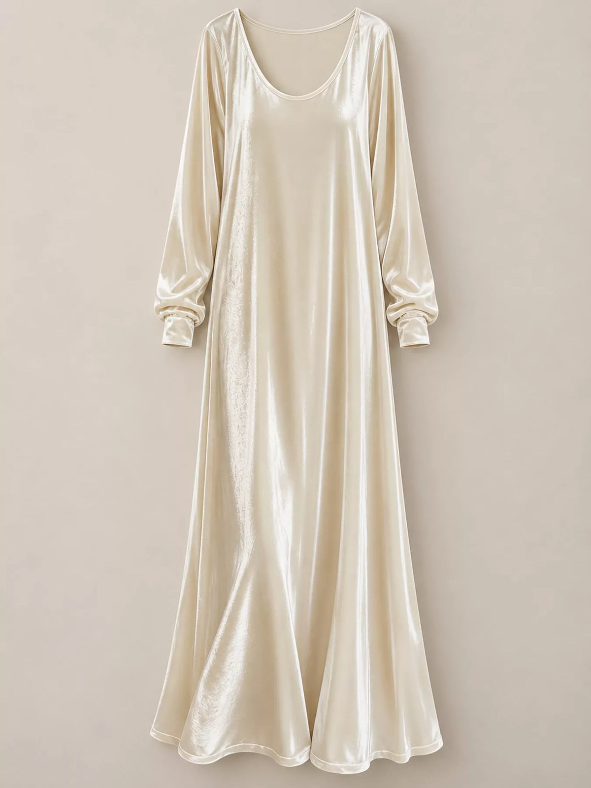 Velvet maxi dress, ivory hanging front