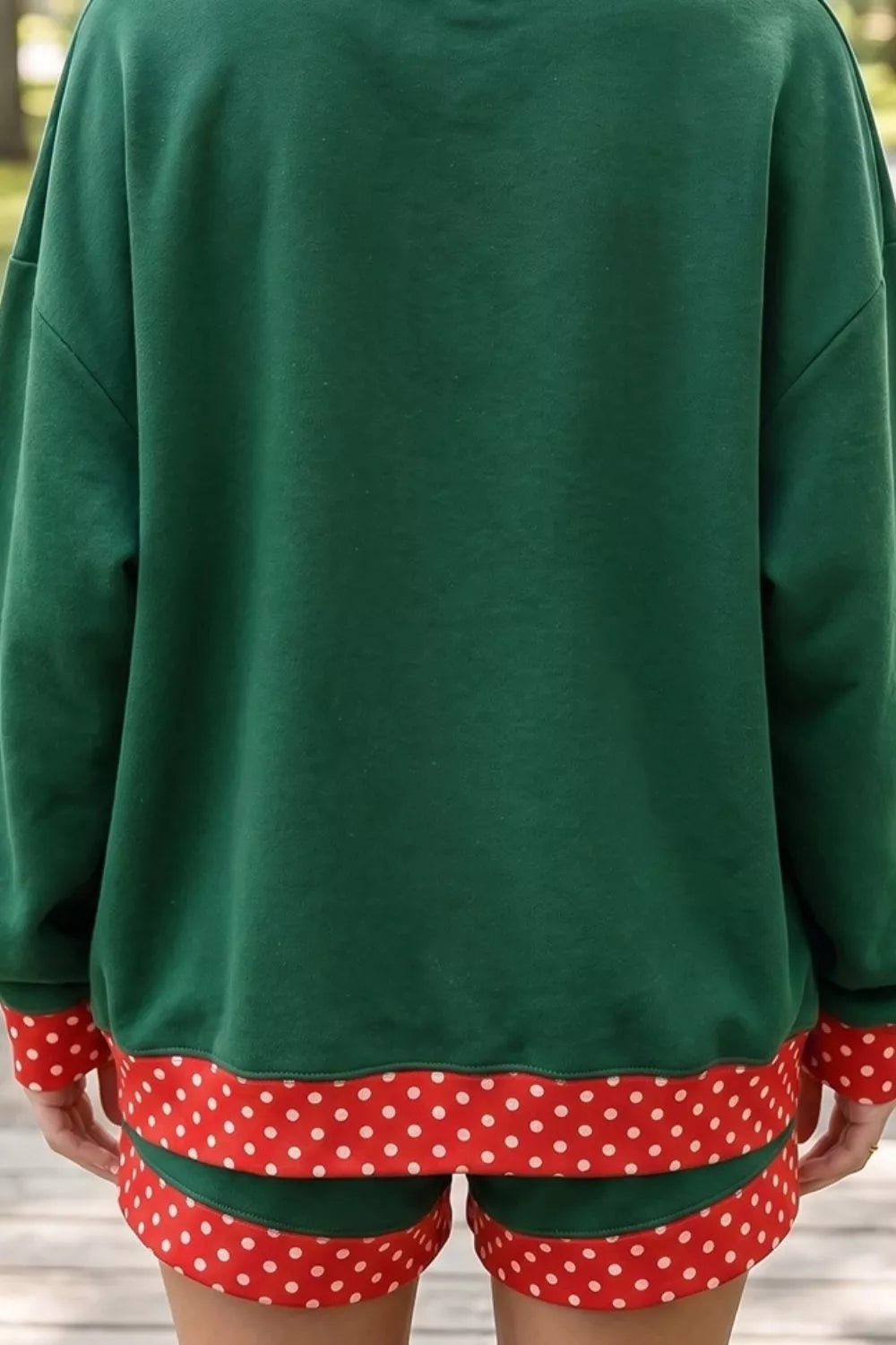 Trendsi Polka Dot Trim Sweatshirt and Shorts Set -