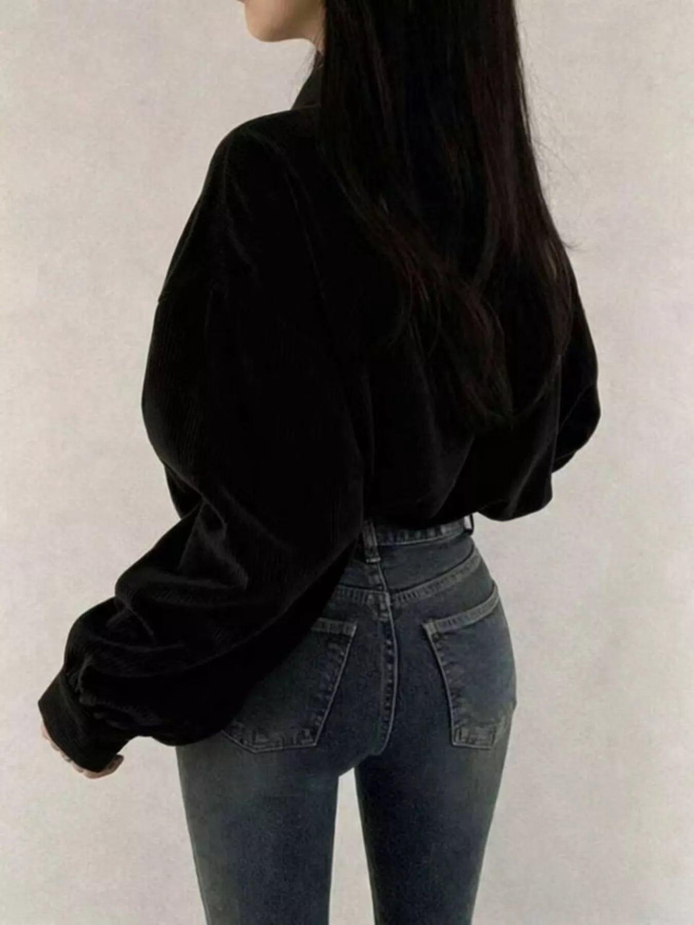 Trendsi Corduroy Snap Down Cropped Jacket -