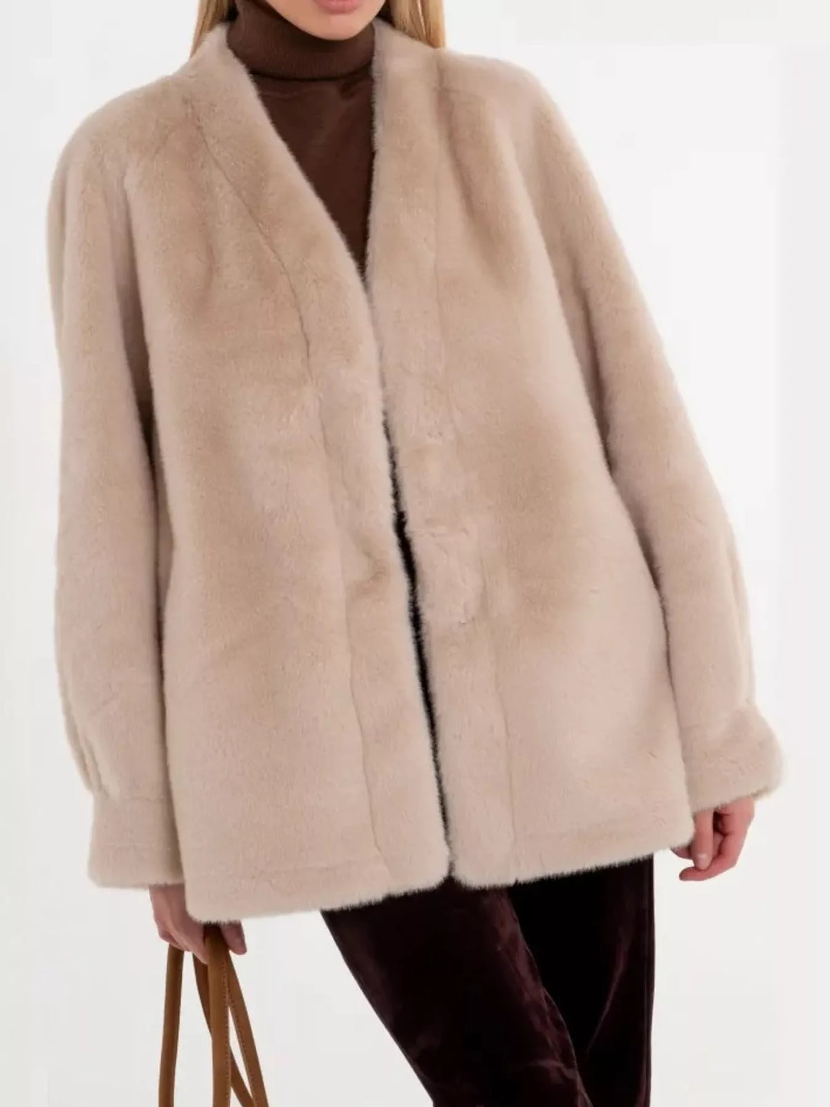 long sleeve jacket, front view on model