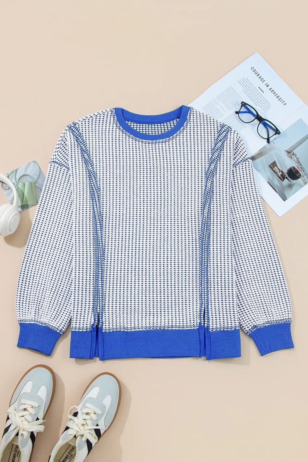 Trendsi Exposed Seam Textured Crew Neck Sweatshirt -