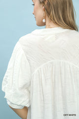 Trendsi Umgee Textured Lace Trim V-Neck Boho Blouse -