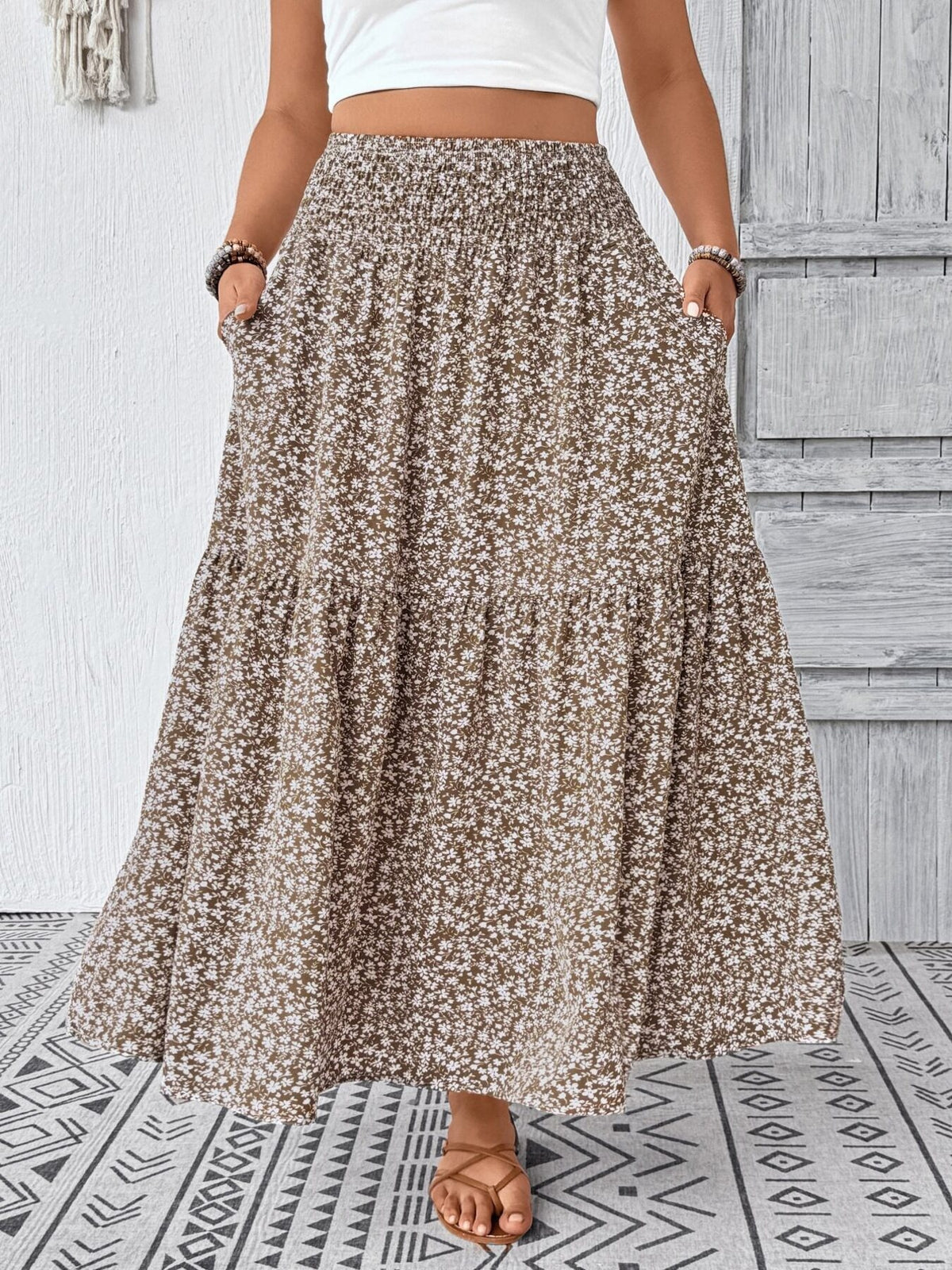 Trendsi Plus Size Floral Print Tiered Skirt -