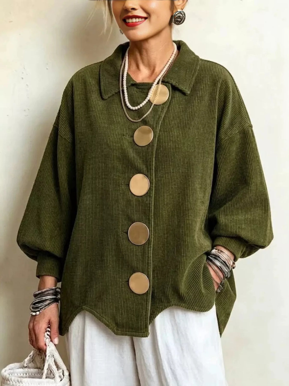 Green corduroy button-down jacket