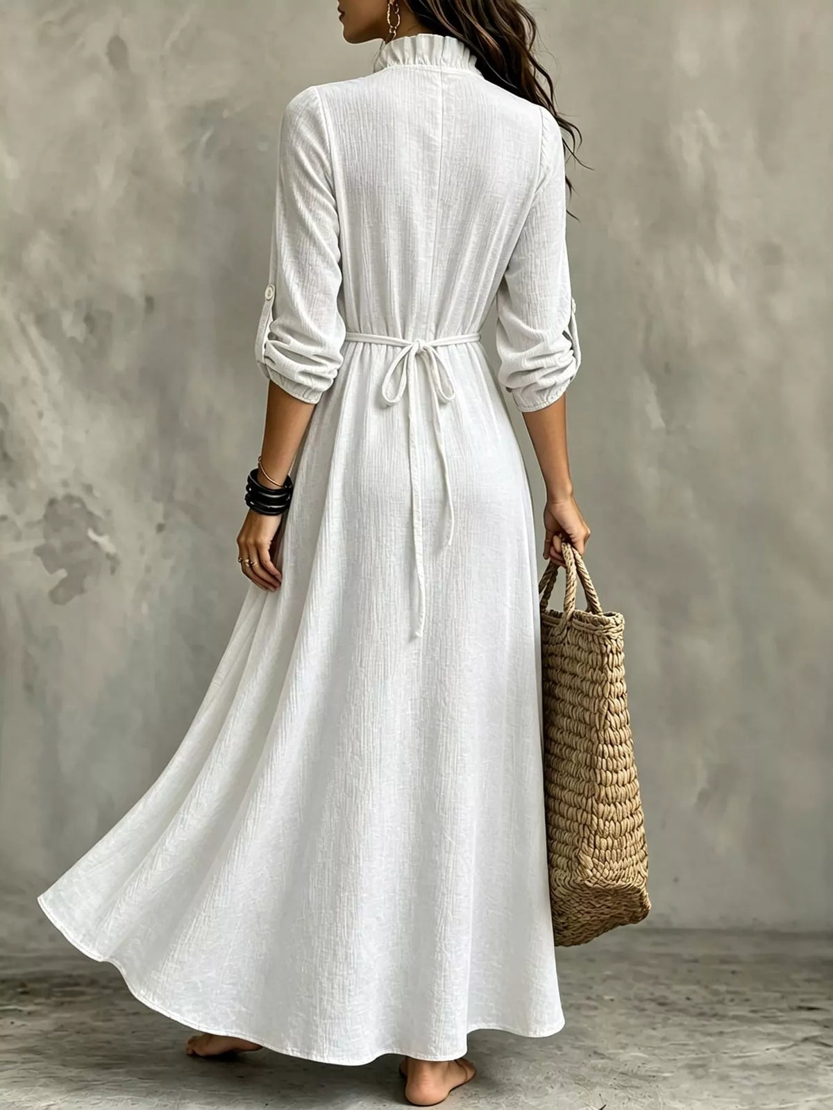 Frill-trim maxi dress, white back