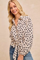 Trendsi BiBi Polka Dot Print Tie Hem Detail Crop Shirt -