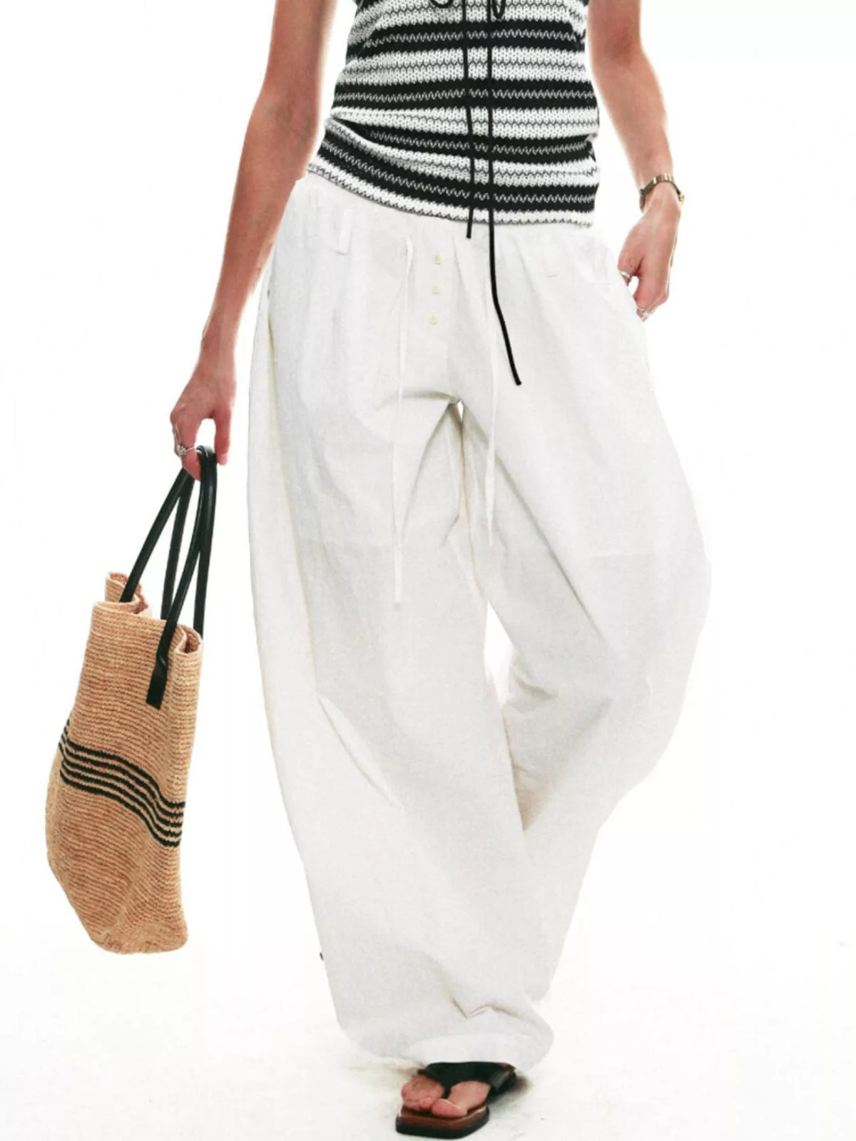 Drawstring wide-leg pants