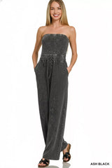 Trendsi Zenana Acid Washed Strapless Tube Top Jumpsuit -