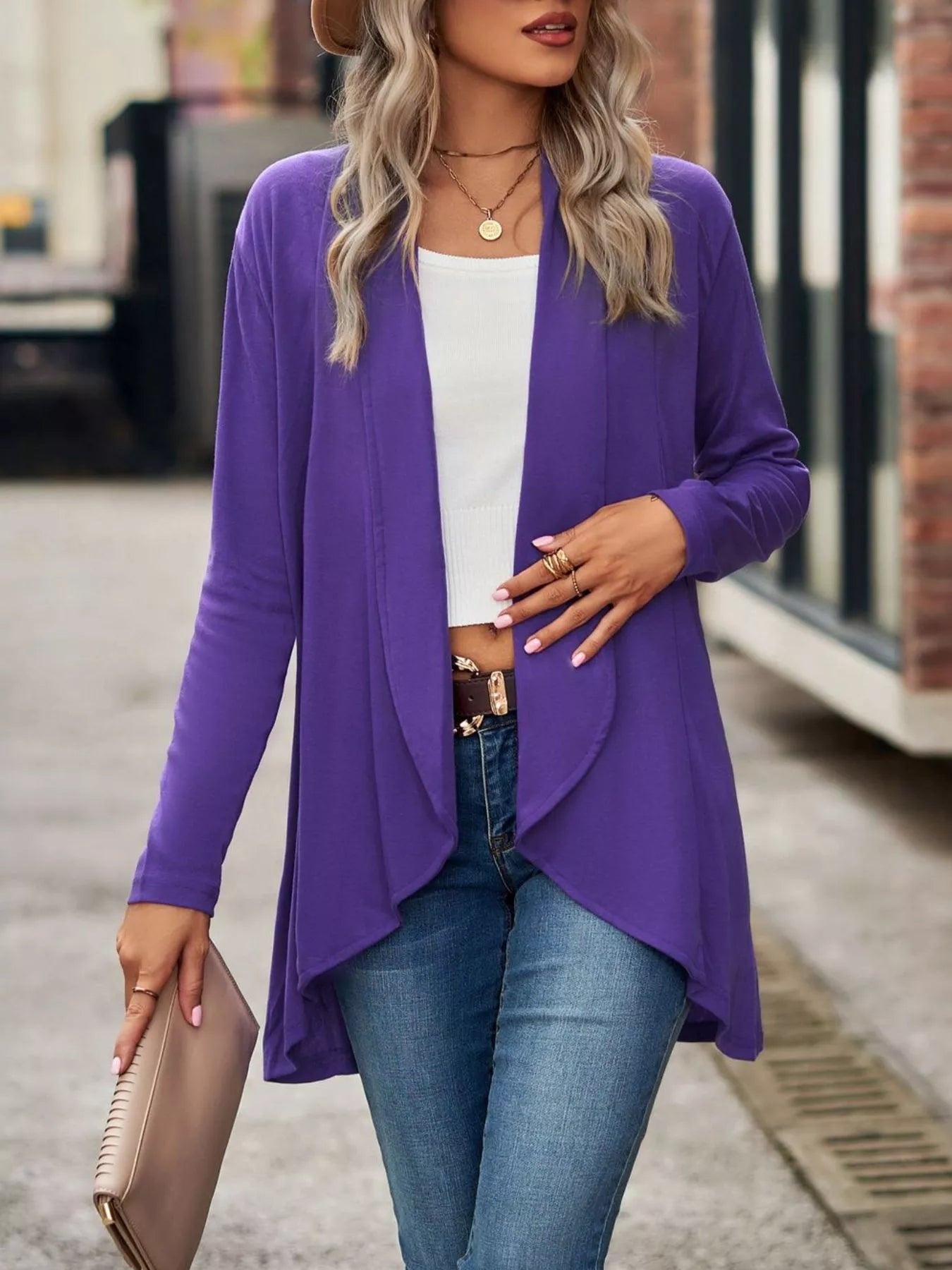Trendsi Open-Front Dropped Shoulder Cardigan -