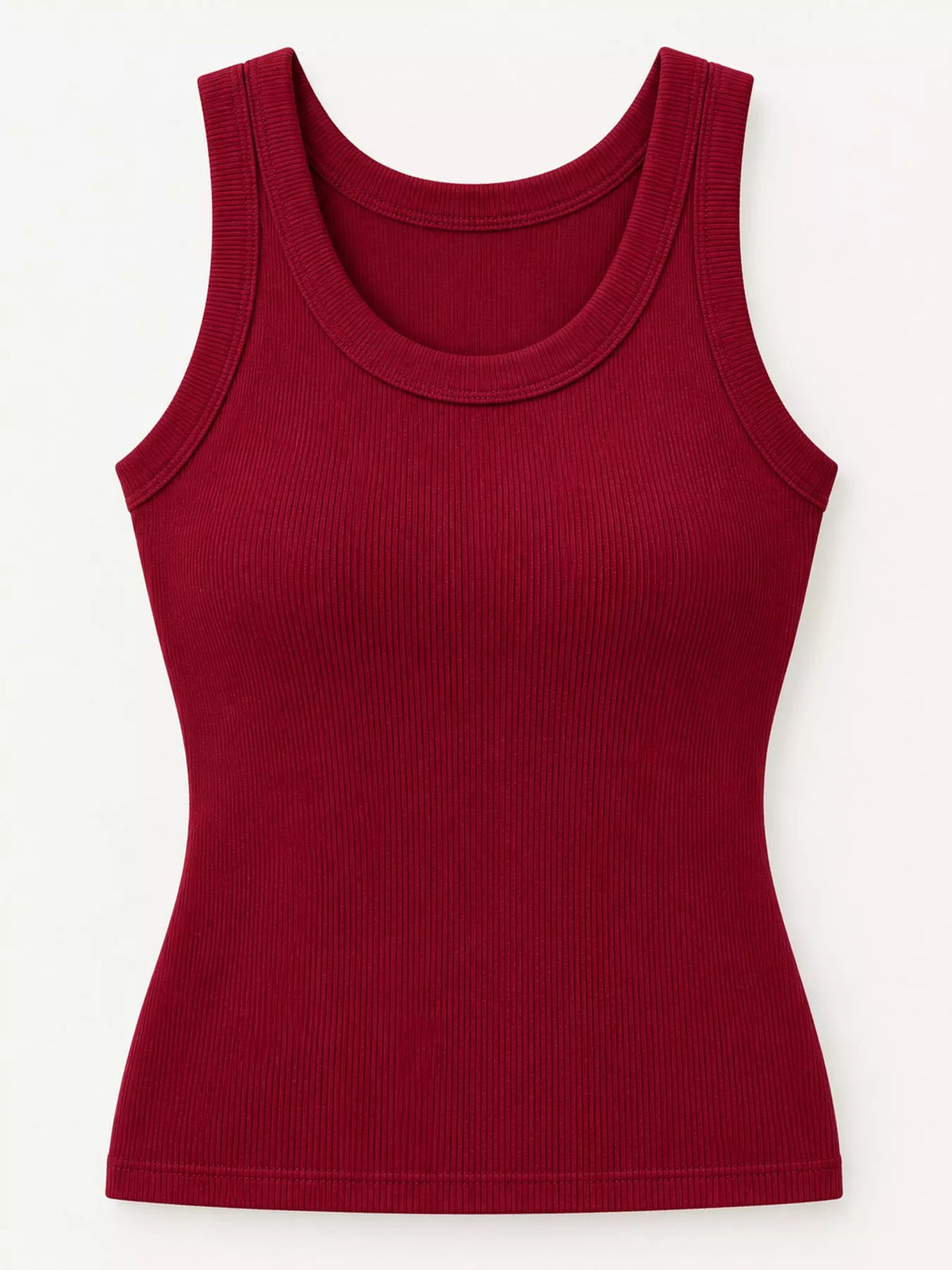 Burgundy ribbed knit slim fit tank top, front view
