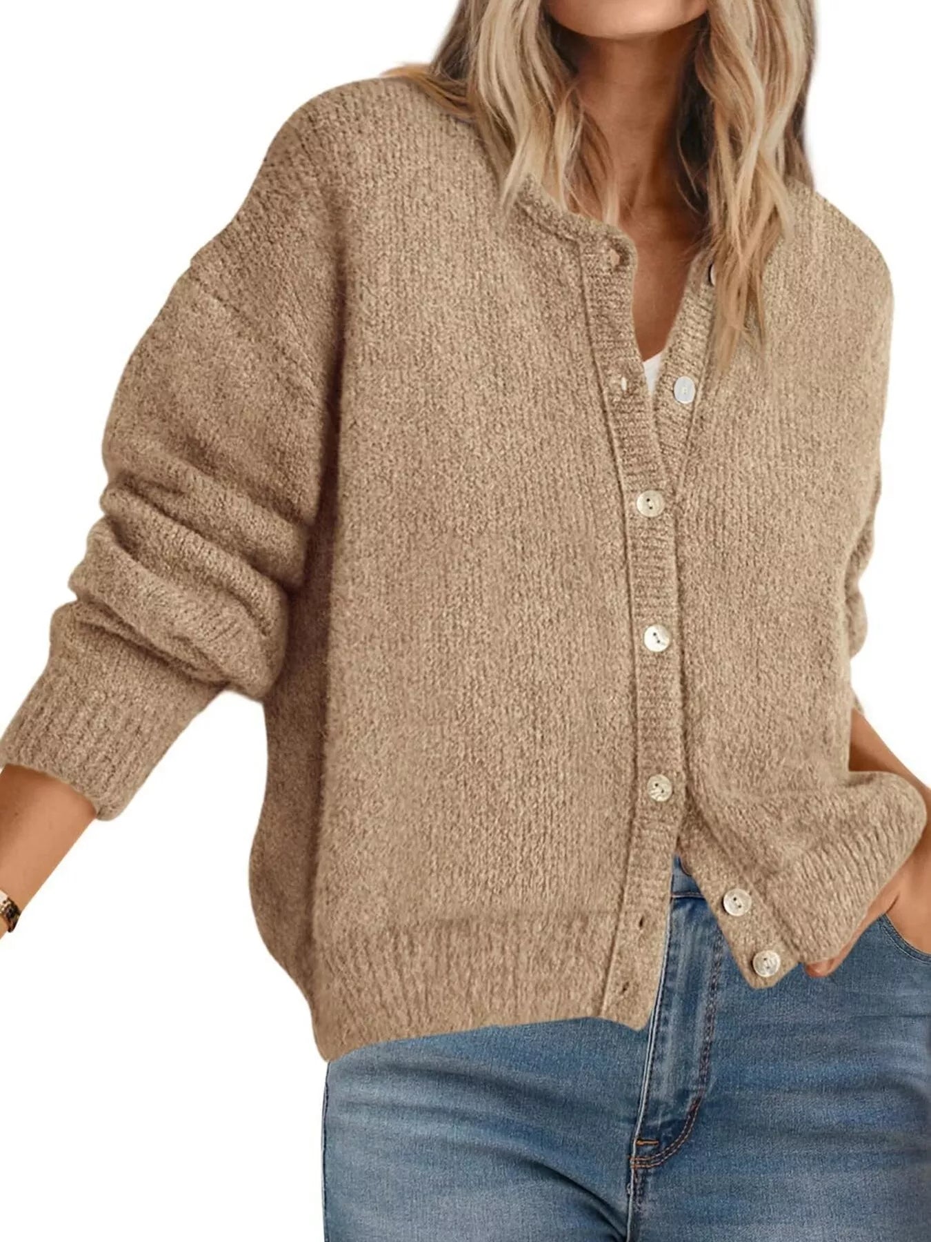 Trendsi Button-Down Dropped Shoulder Cardigan -