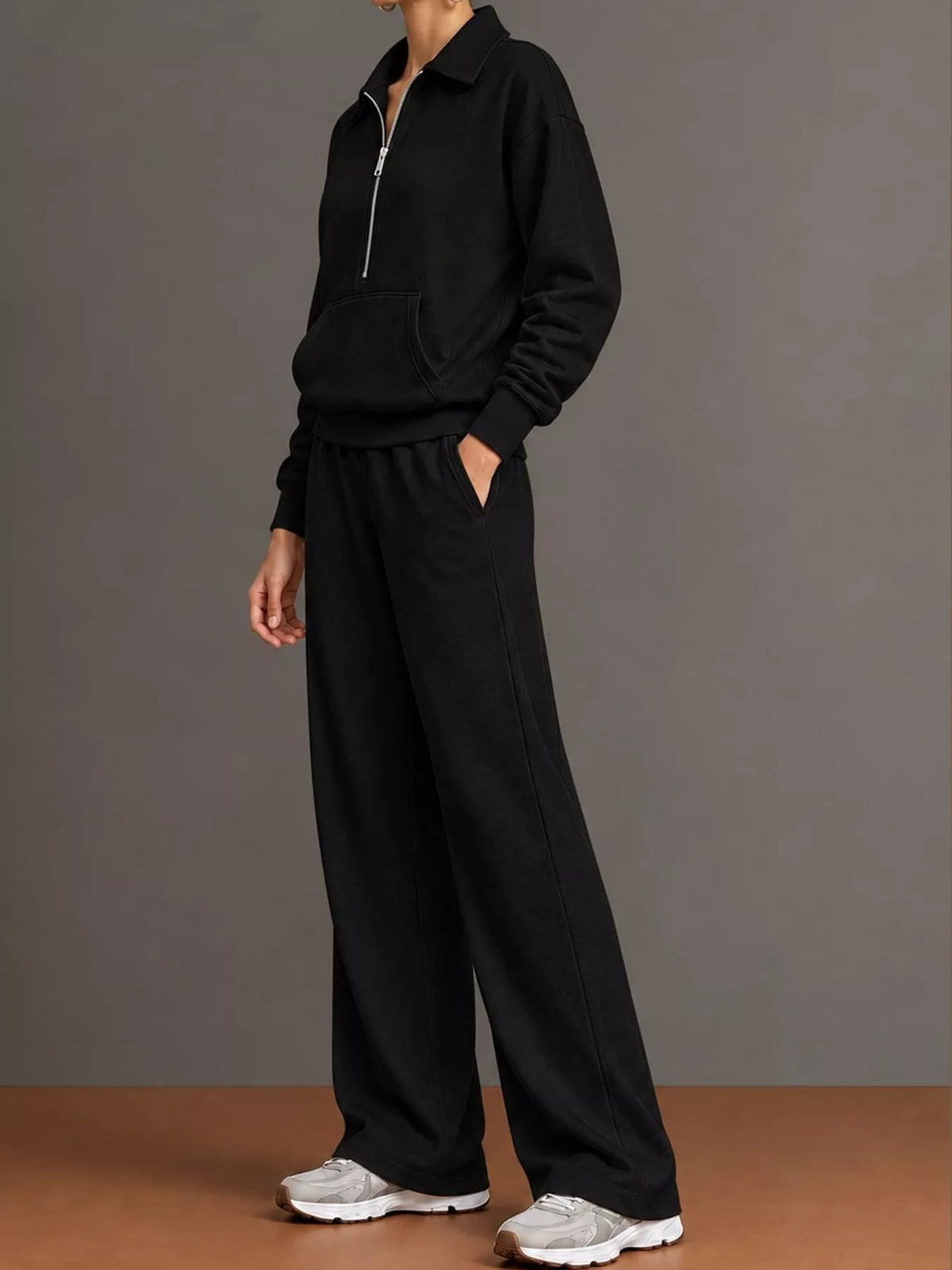 Collared long sleeve outfit set, side view