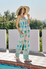 Trendsi SO ME Palm Tree Smocked Bodice Adjustable Cami Top -