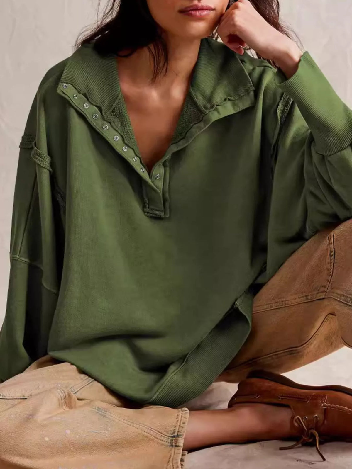 Trendsi Snap-Button Dropped Shoulder Sweatshirt -