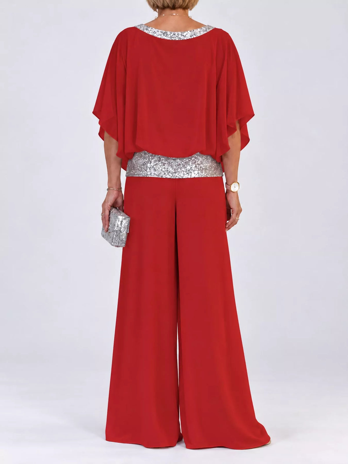 Chiffon Top and Wide-Leg Pants Set — back view