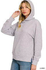 Trendsi Zenana Brushed Ribbed Hacci Hoodie Pullover -