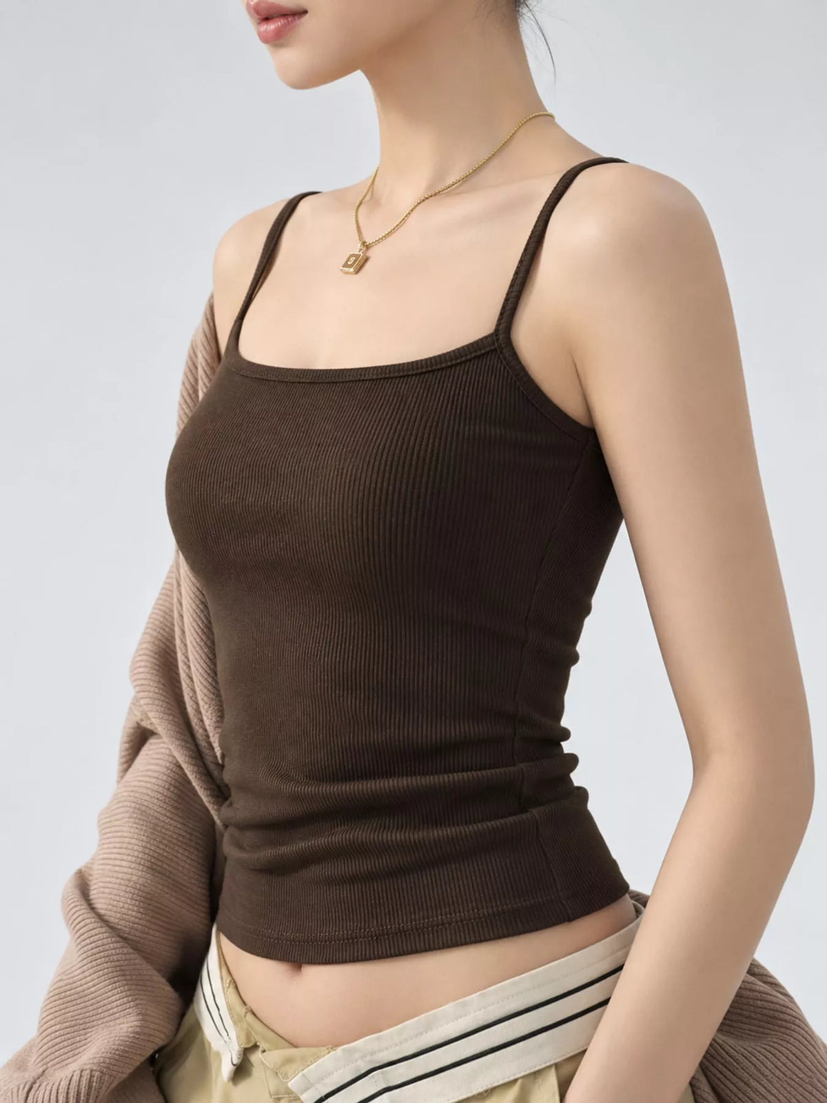 Slim-Fit Ribbed Square Neck Cami Top — side view