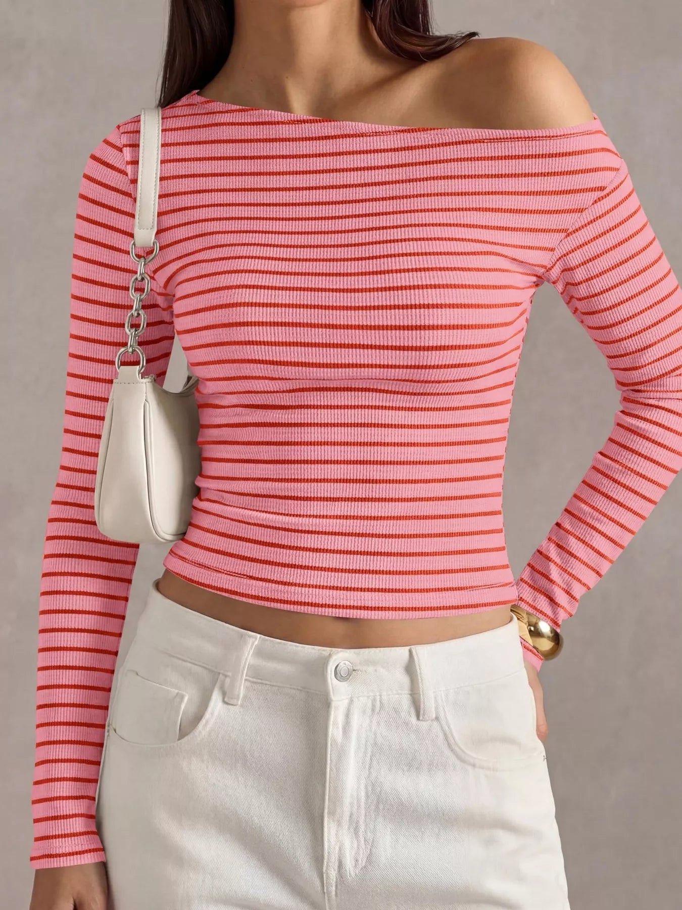 Trendsi Striped Ribbed Long Sleeve T-Shirt -
