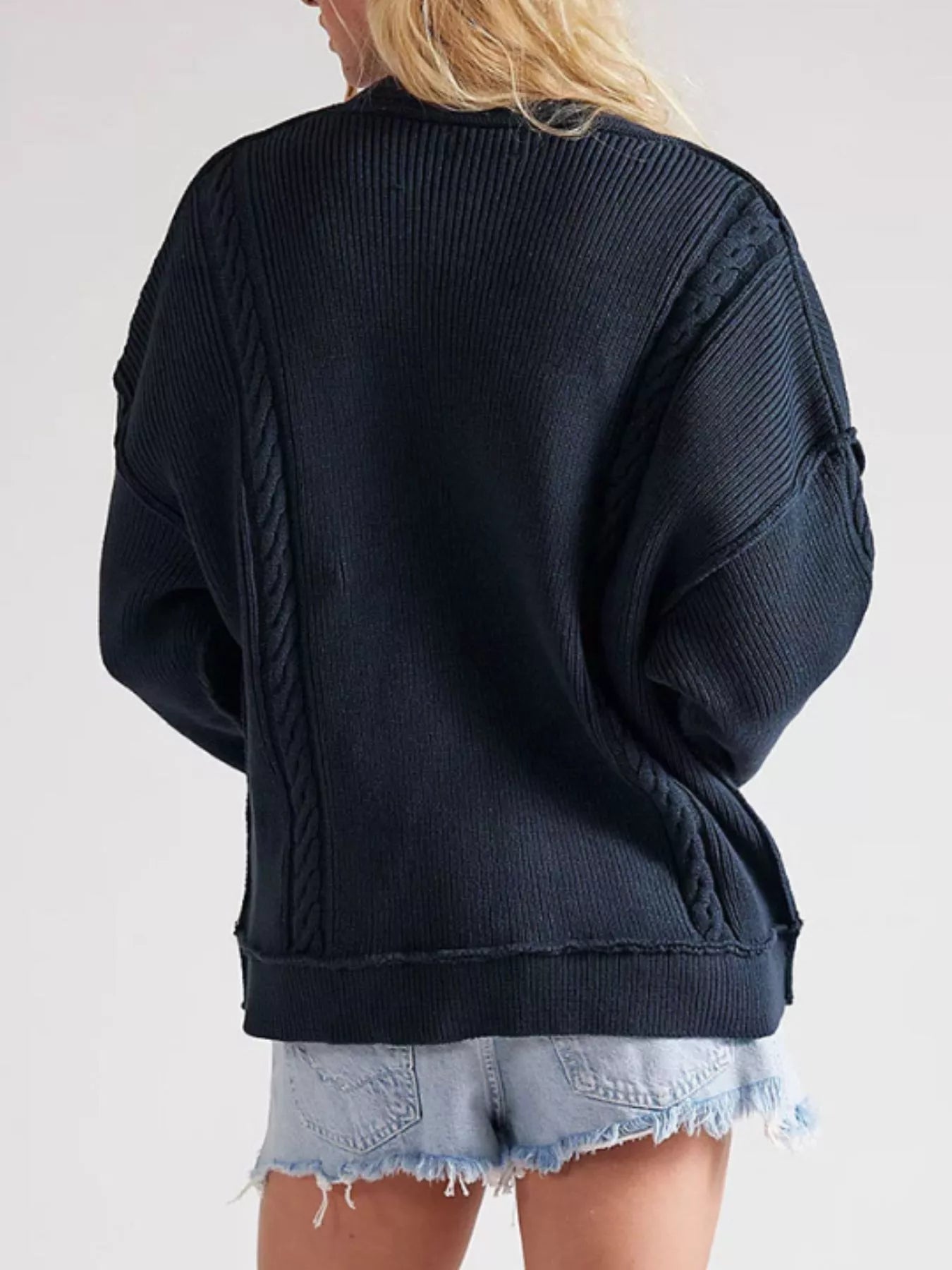 Trendsi Double-Breasted Cable Knit Cardigan -