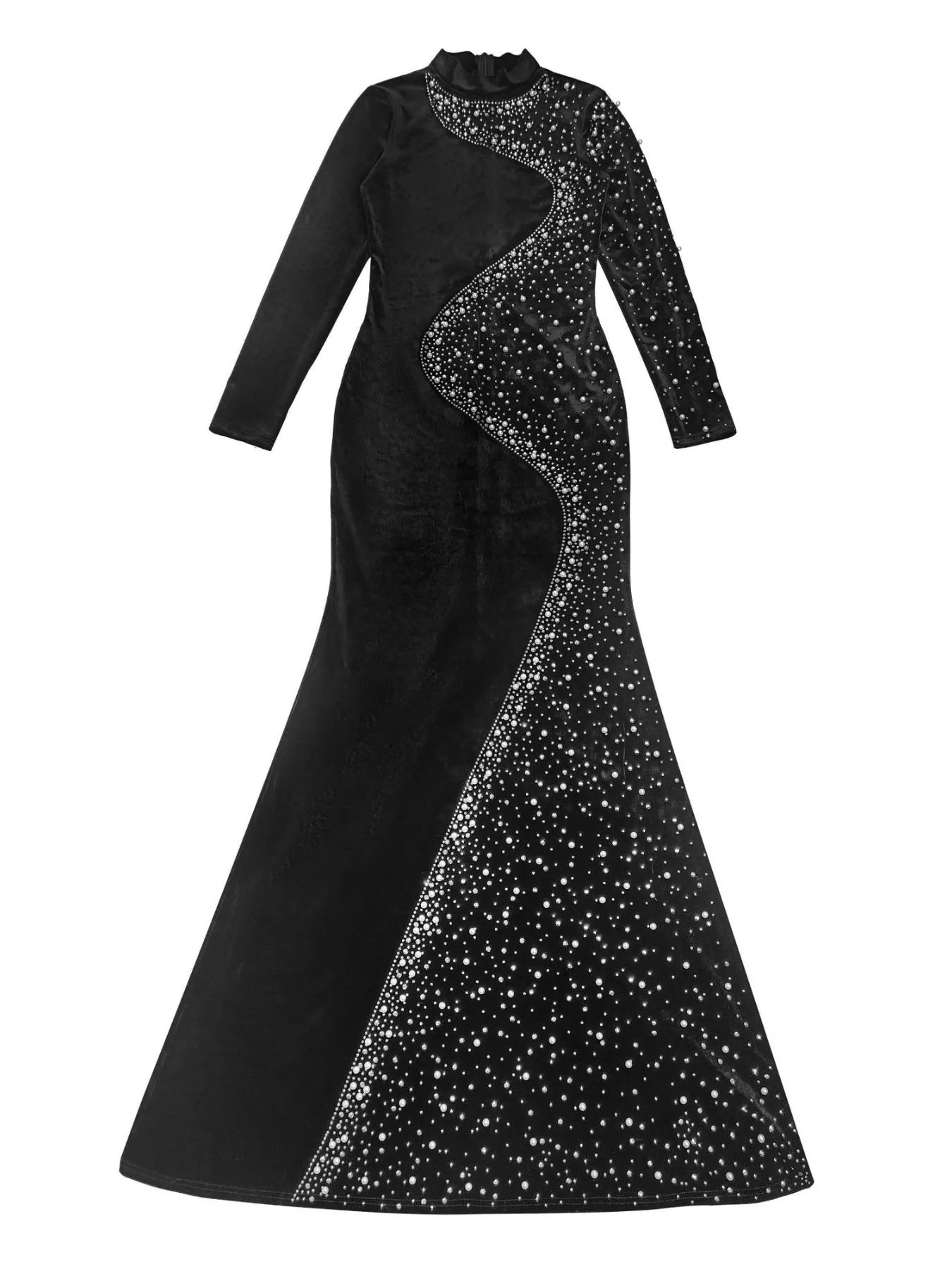 Trendsi Rhinestone Embellished Velvet Mermaid Evening Maxi Dress -
