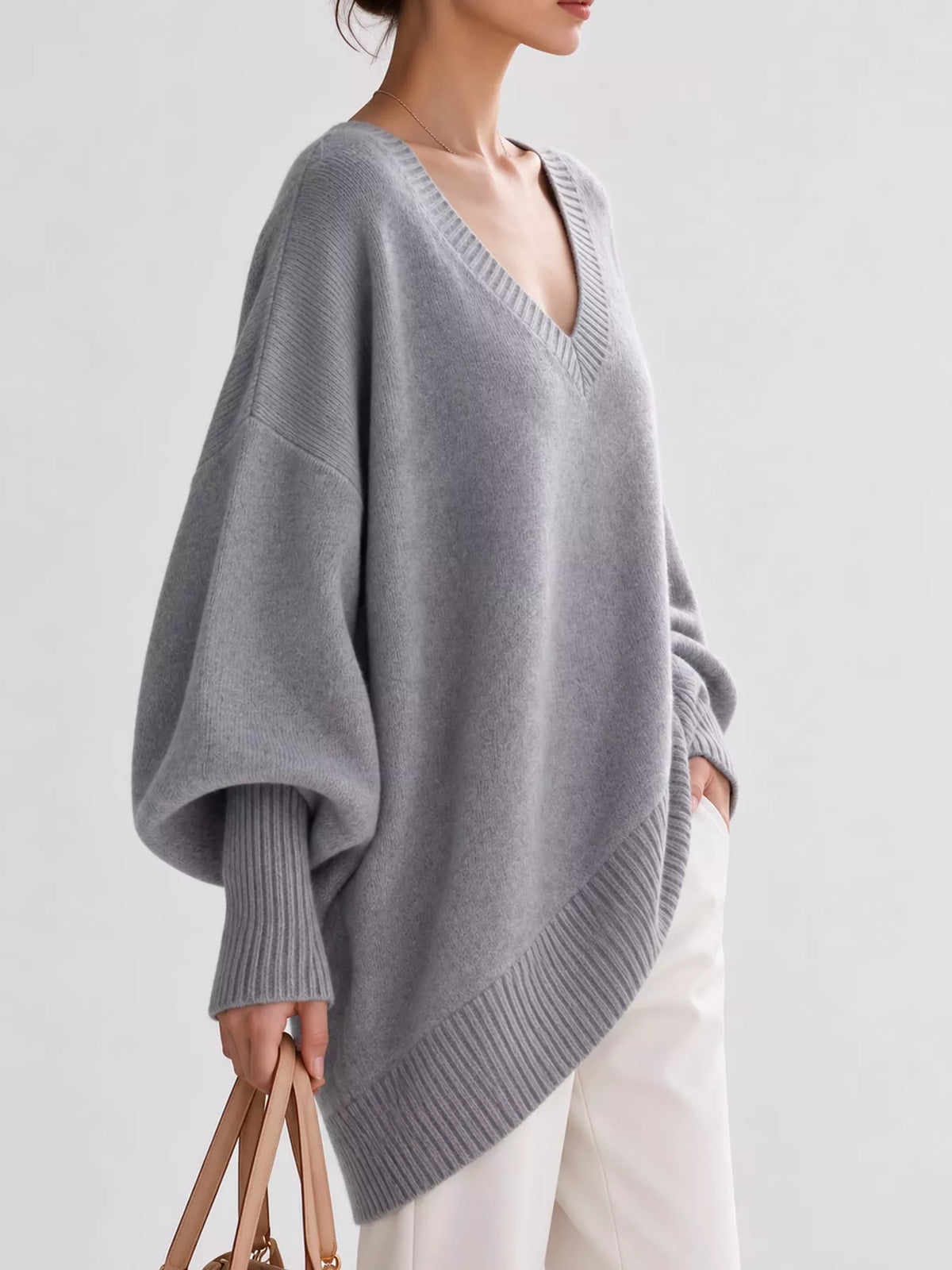 Batwing sweater, light gray side