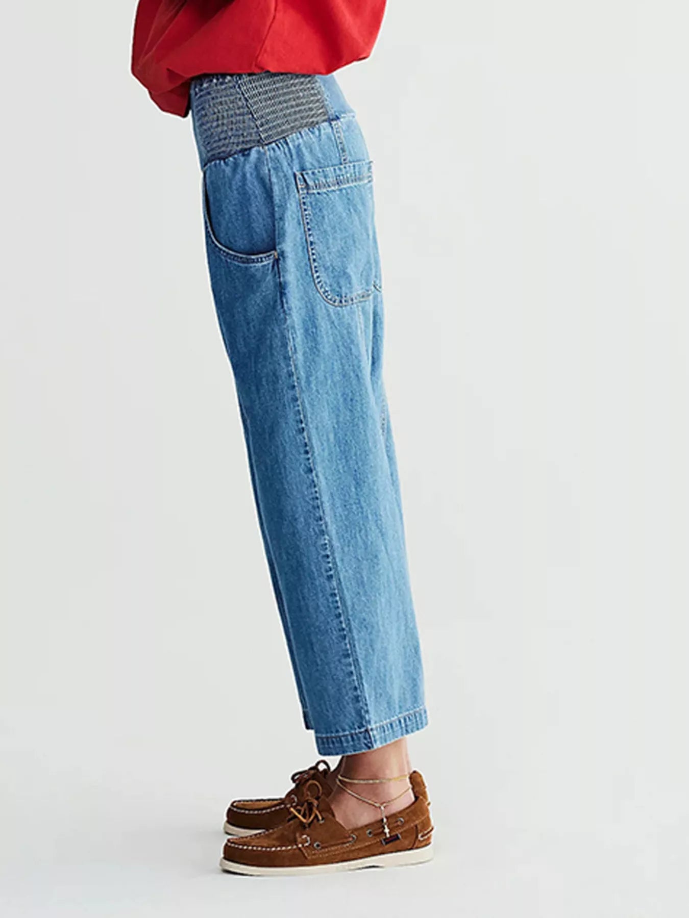 Trendsi Smocked High-Waisted Wide Leg Jeans -