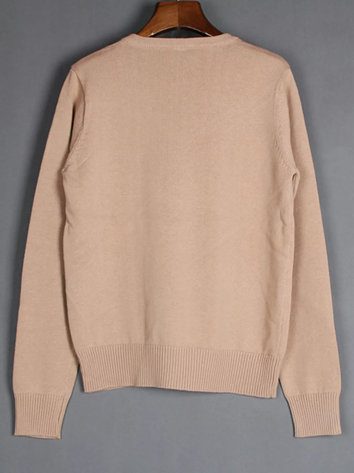 Women's V-Neck Long Sleeve Sweater in beige — back view