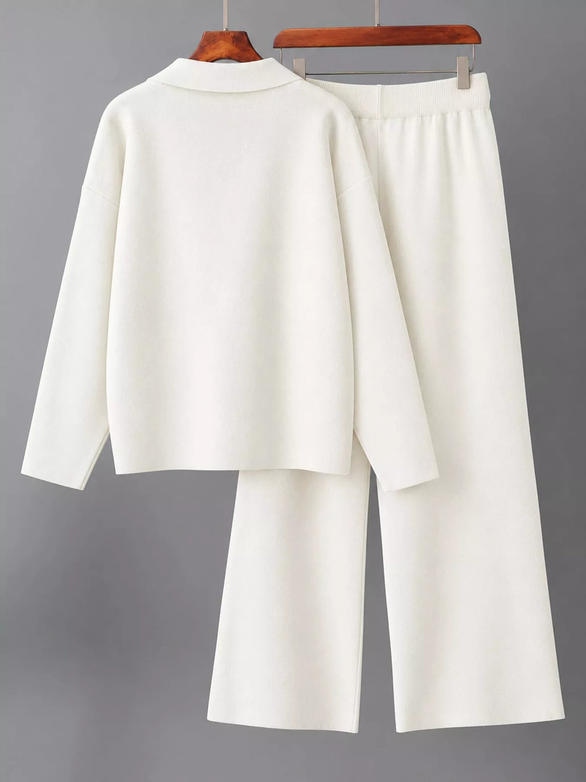 Collared Long Sleeve Knit Top and Wide-Leg Pants Sweater Set — garment back