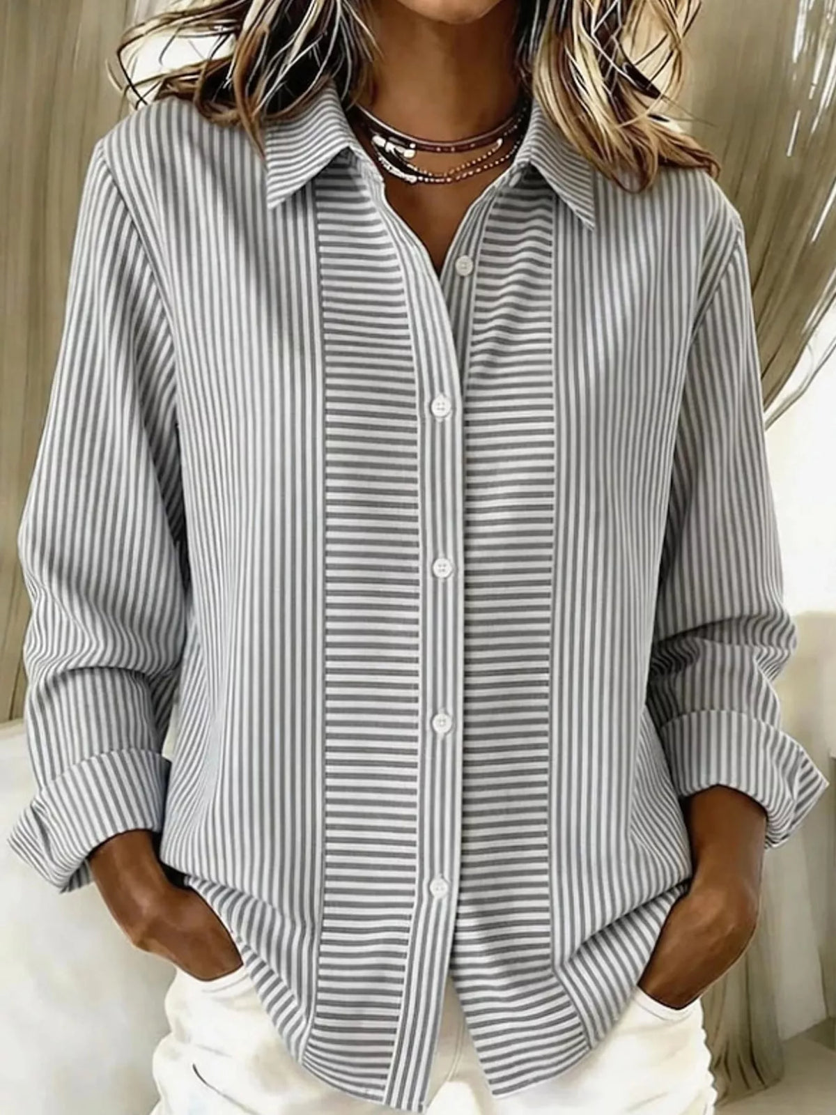 Gray striped long sleeve shirt
