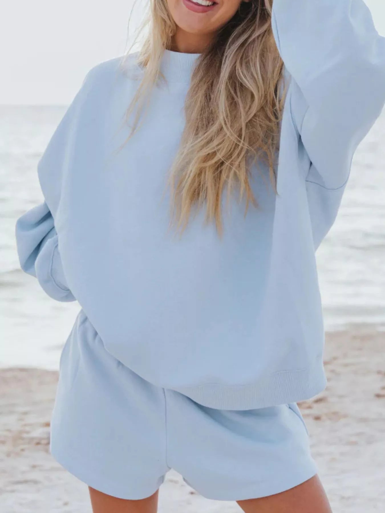 Trendsi Relaxed Fit Round Neck Sweatshirt and Shorts Set -