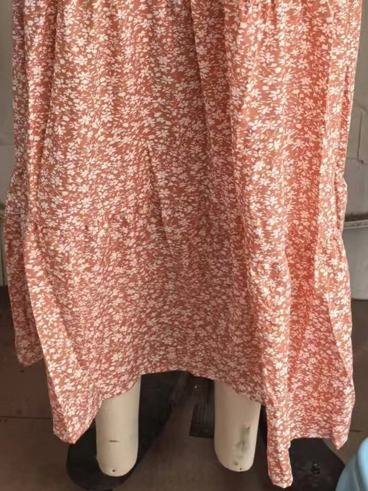 Pink floral drawstring tiered skirt — design and construction details