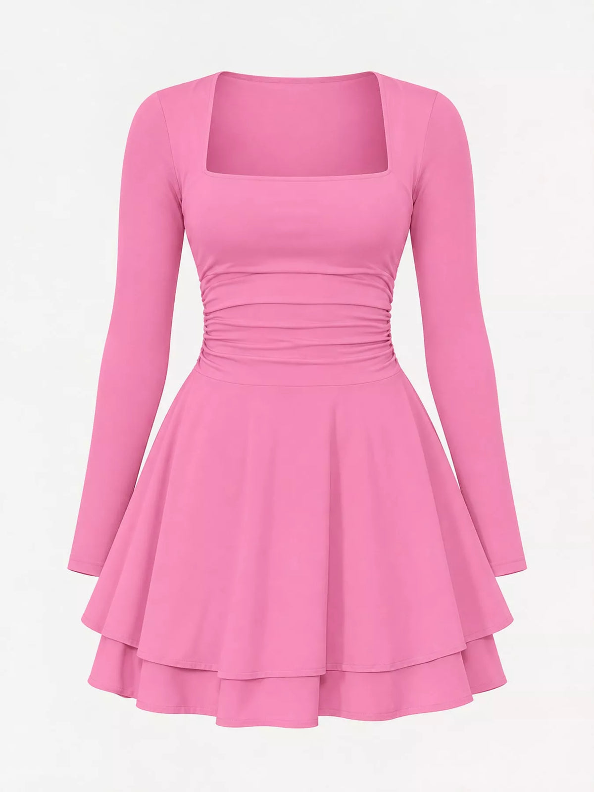 Square neck long sleeve mini dress, product view