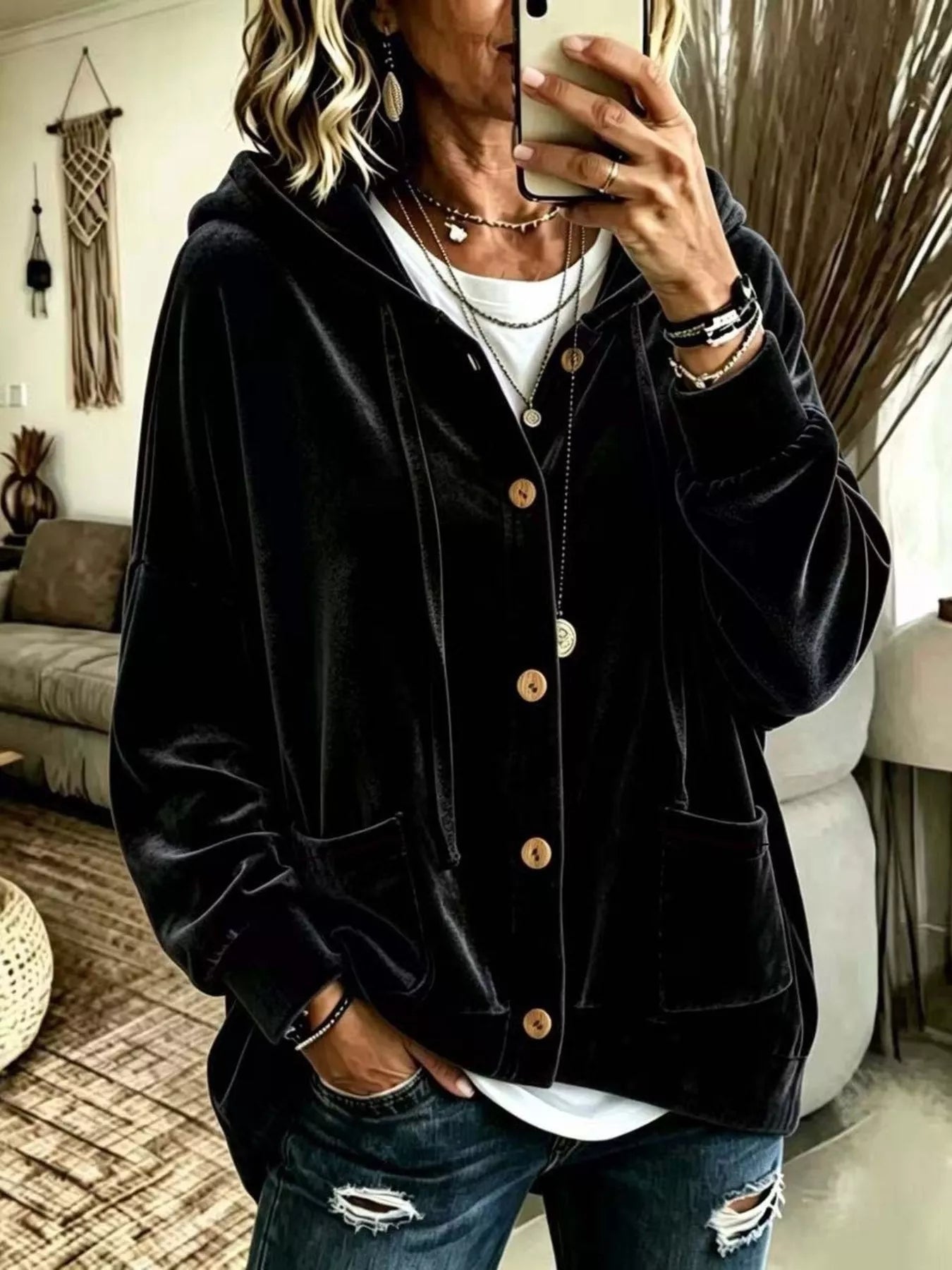 Trendsi Full Size Casual Button-Down Hooded Outerwear Plus Size -