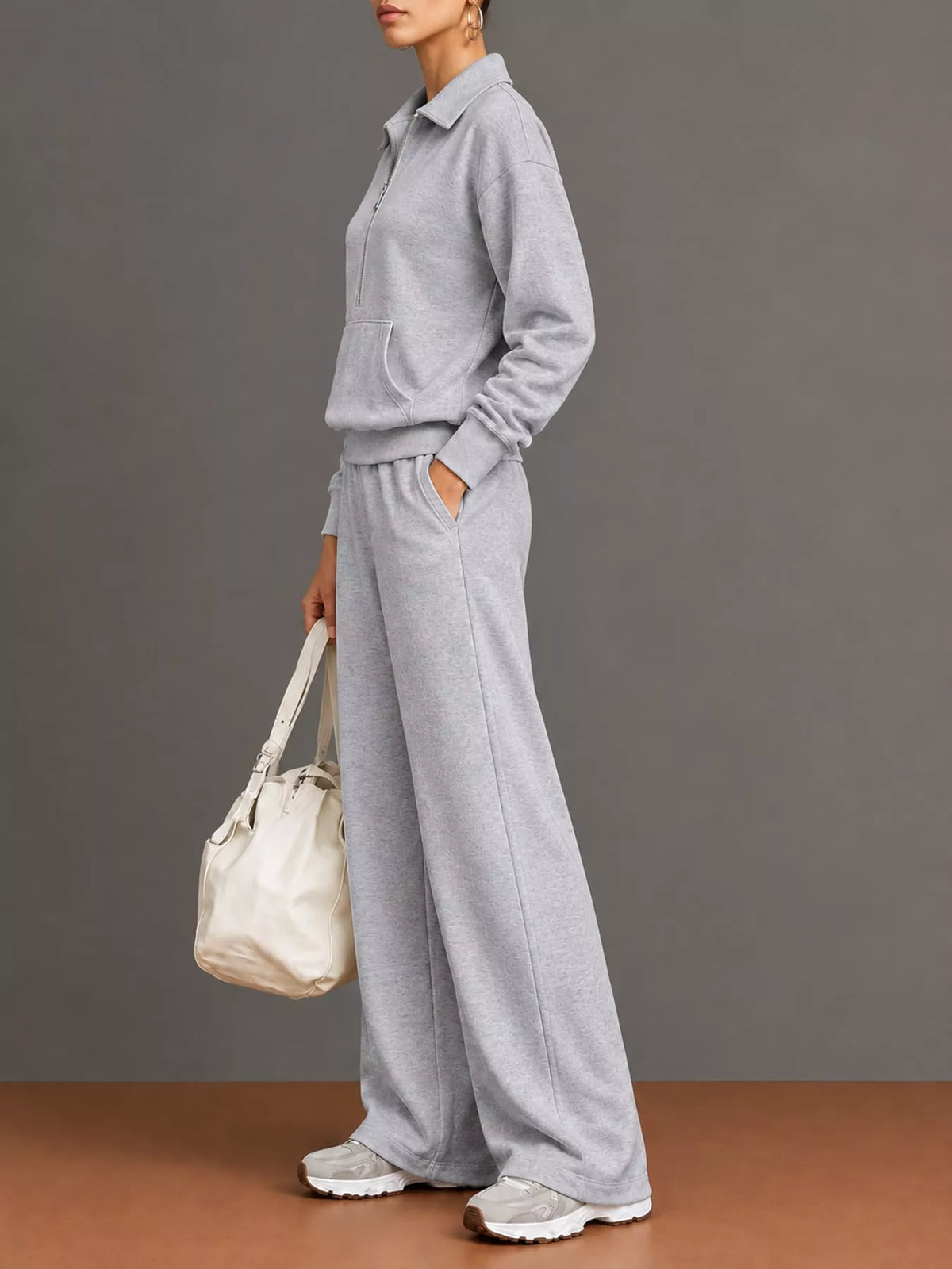 Half Zip Long Sleeve Top and Pants Set — side view