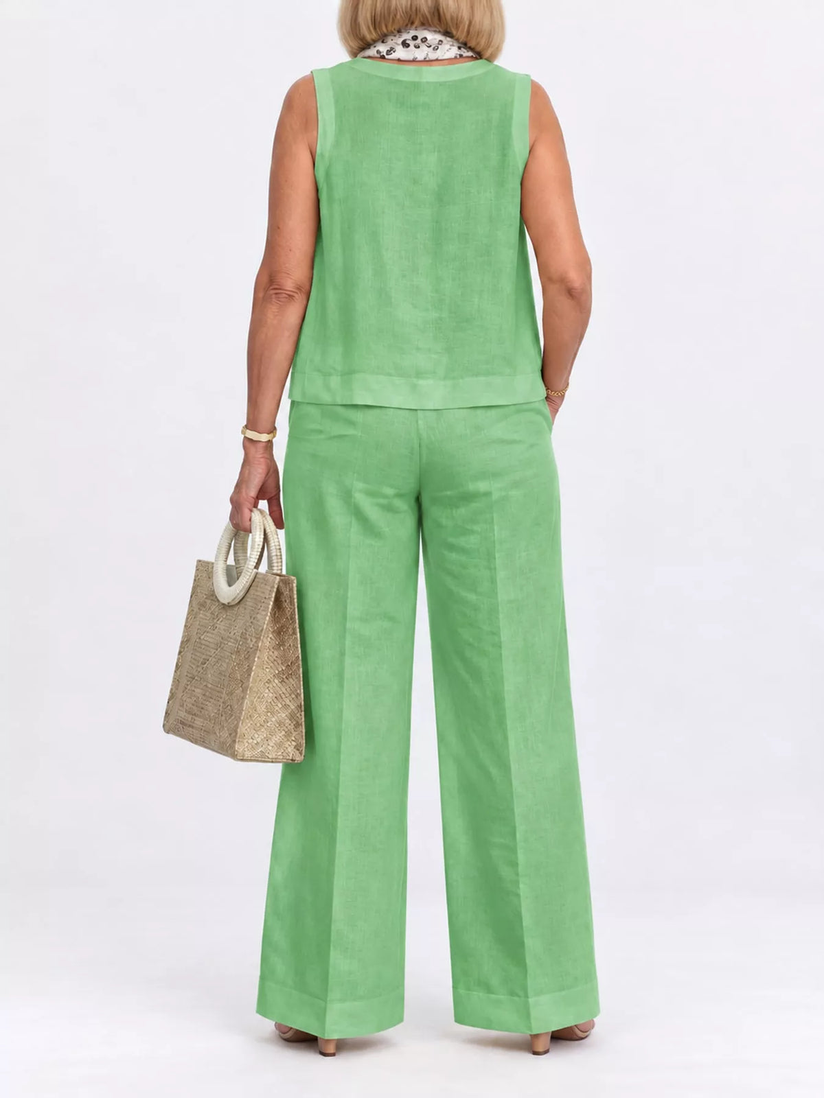 Sleeveless Top and Wide-Leg Pants Set — back view