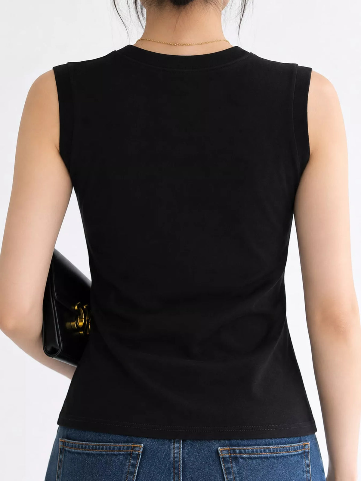 Slim-Fit Sleeveless Crew Neck Tank Top — back view